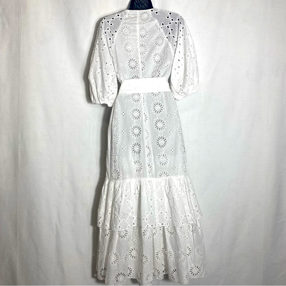 ZARA BELTED EMBROIDERED MIDI DRESS OYSTER WHITE SIZE S - Picture 13 of 15